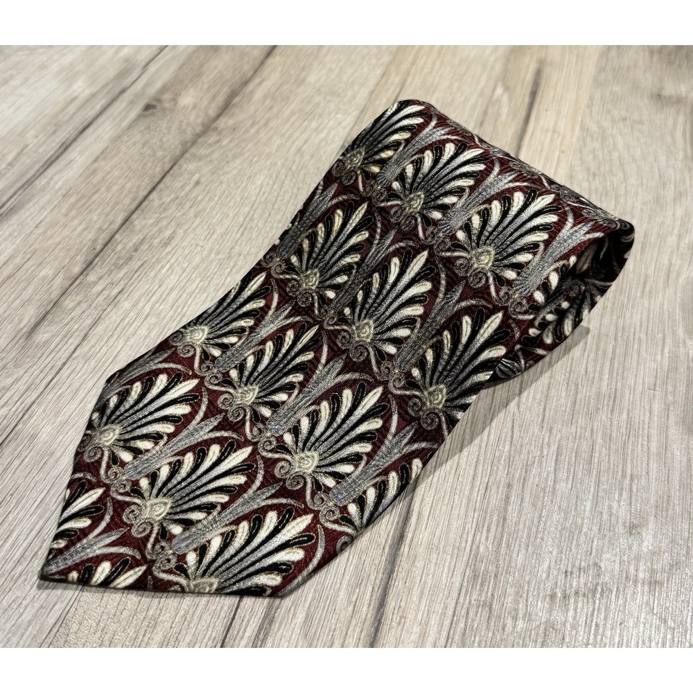 Adolfo 100% Silk Burgundy/Gray/Cream Floral Woven Designer Men's Tie